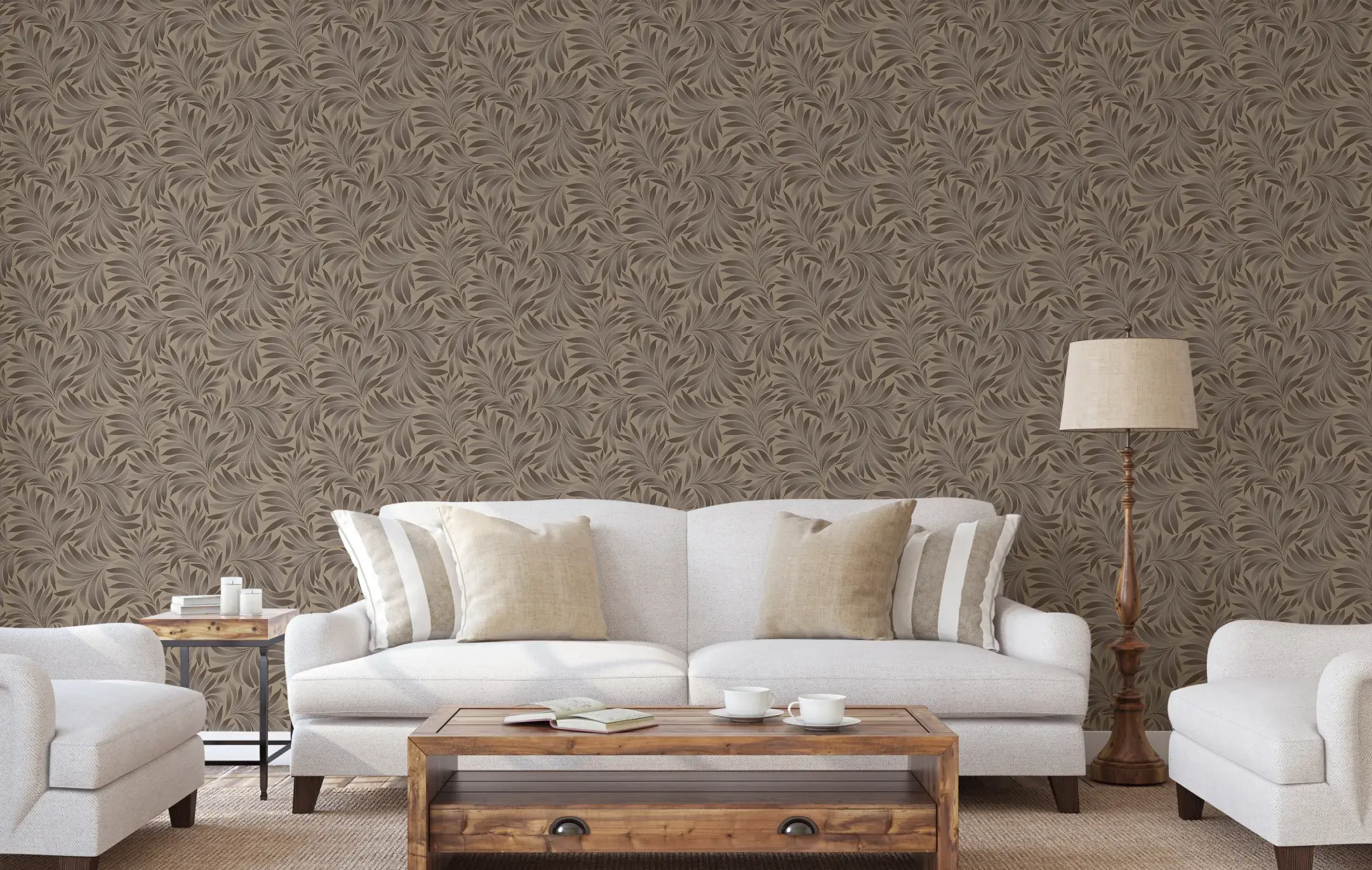 Beige Embossed Wallpaper – Flocked Velvet (7812-3)